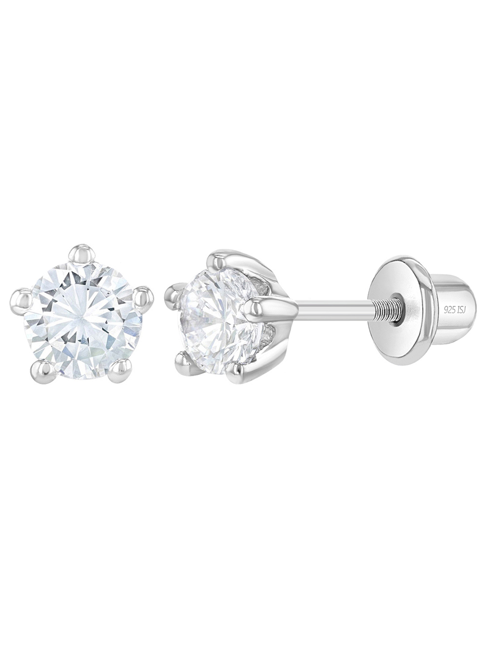 FB Jewels Solid Sterling Silver 4mm Round Snap Set CZ Cubic Zirconia Stud Earrings 